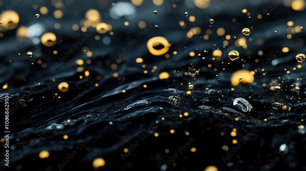 Black and gold bubbles floating on the water s surface Black and gold bubbles floating on the water s surface