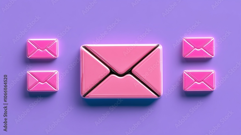 Pink Email Icons on Purple Background Pink Email Icons on Purple Background