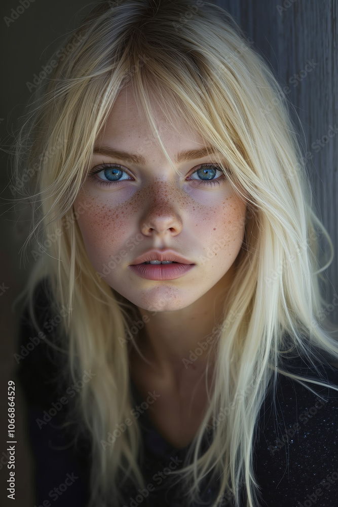 A woman with long blonde hair and blue eyes A woman with long blonde hair and blue eyes