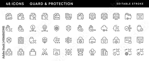 Security icon collection. Privacy icon set. Shield, protection, user access, access control, passcode, information protection and more. Editable stroke. Pixel Perfect. Grid base 32px.