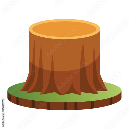 Tree Stump Podium with Natural Wood Texture Isolated on White Background.