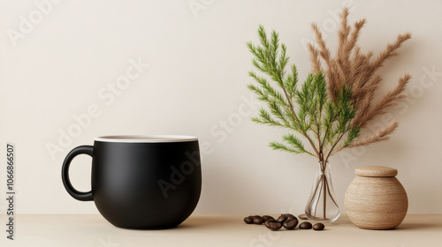 Wallpaper Mural modern black coffee cup with greenery and decorative elements Torontodigital.ca