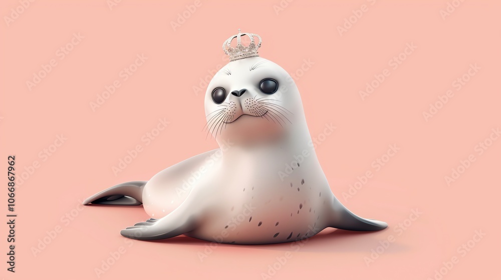 A cute, cartoon seal with a crown on its head. A cute, cartoon seal with a crown on its head.