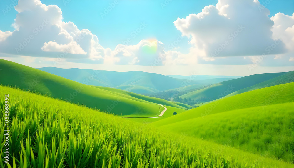 Fototapeta premium green field and blue sky