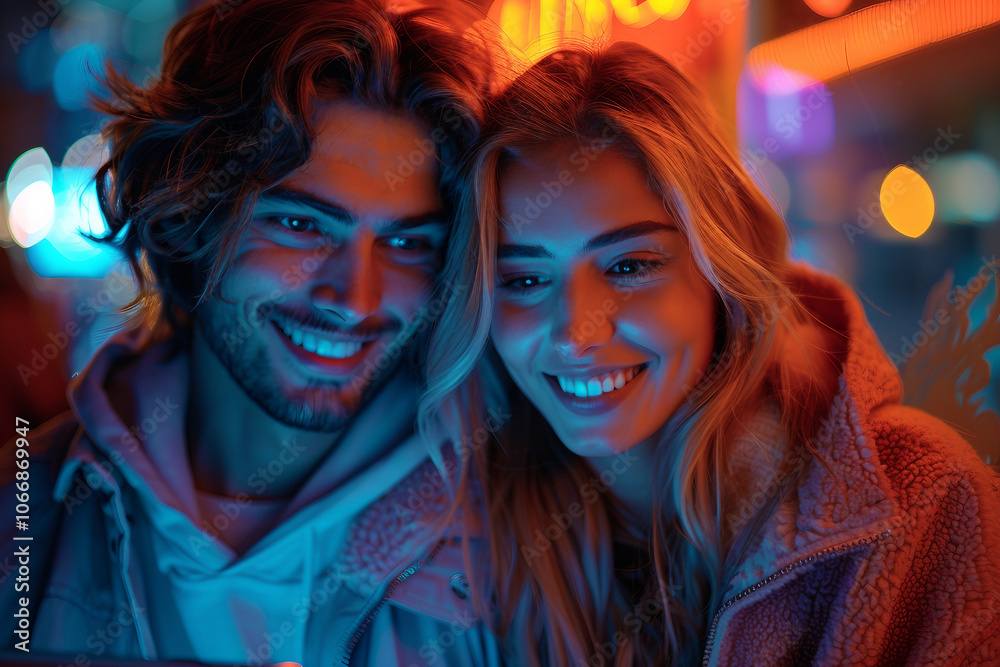 Obraz premium Portrait of couple smiling together AI generated image