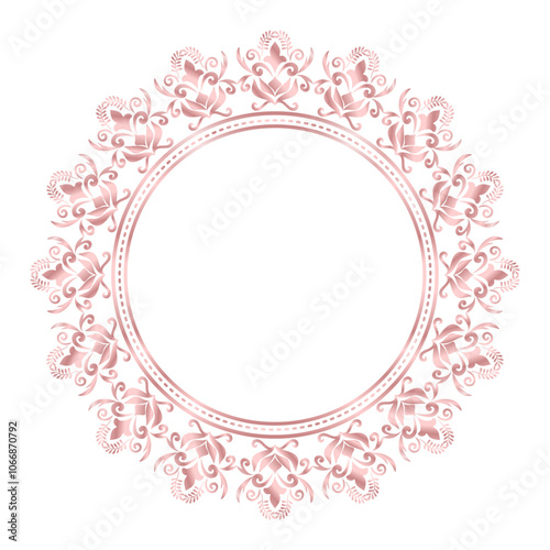 Damask Round Wreath rose gold circular round ornament flower Abstract pattern, Classic Victorian traditional style, illustration Vintage Design, Floral frames, Mandala, Antique, Moroccan frame