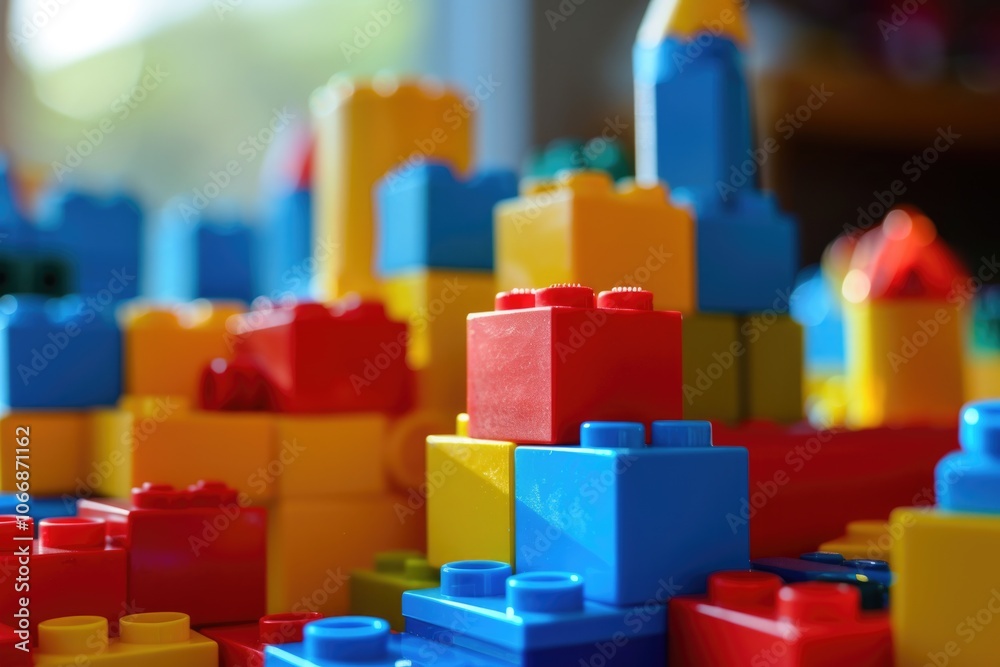 Toy Building. Children's Achievement with Colourful Building Blocks Toy Building. Children's Achievement with Colourful Building Blocks