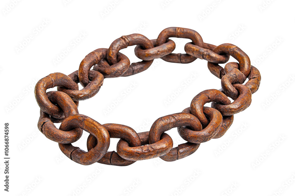 Heavy antique chain displayed on a white background showcasing its rustic texture and craftsmanship Heavy antique chain displayed on a white background showcasing its rustic texture and craftsmanship