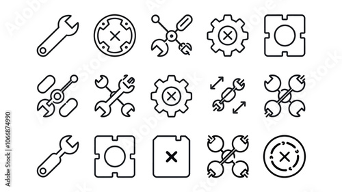 Vector Collection of Wrench and Gear Tool Icons 