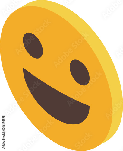 Yellow isometric emoji showing happiness with its wide smile