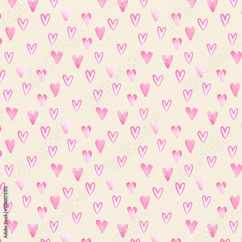 Hearts seamless pattern, cute watercolor background with small hearts, baby print,