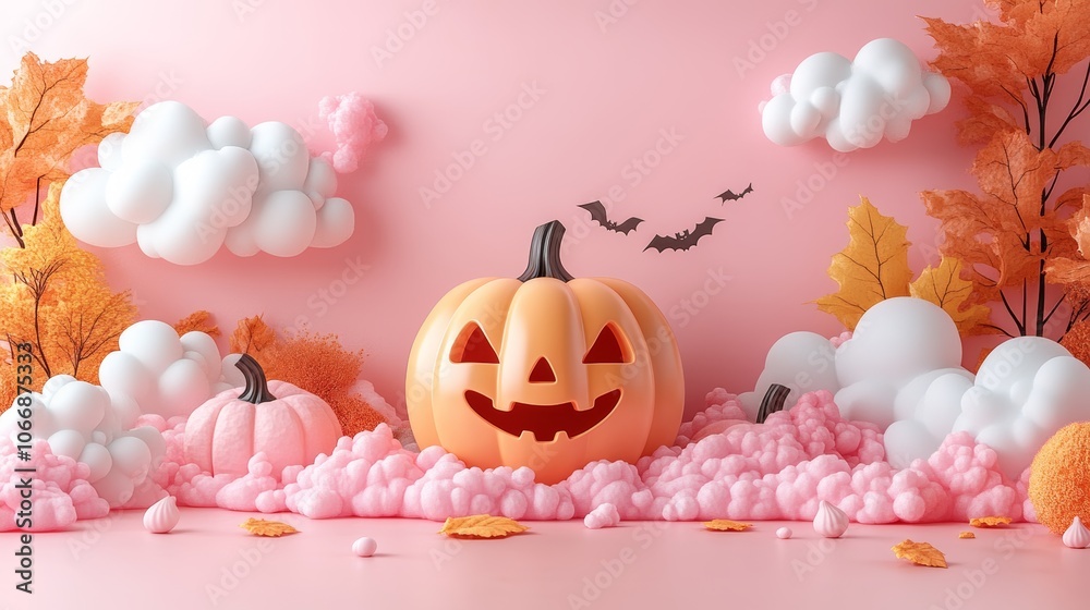 A blank sign in the foreground shows jack-o-lanterns peeking out. A blank sign in the foreground shows jack-o-lanterns peeking out.