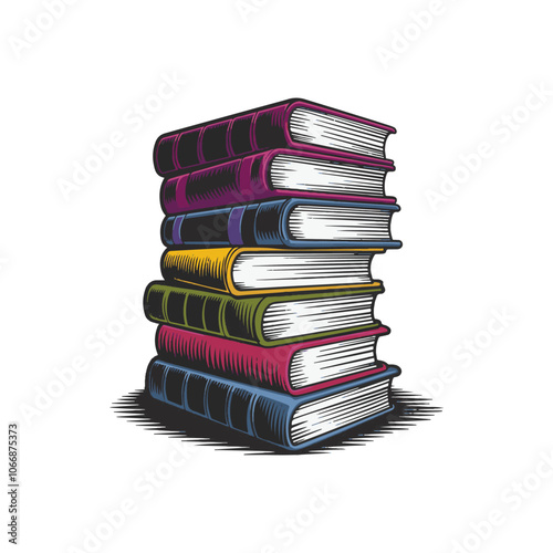 Hand drawn flat design stack of books illustration