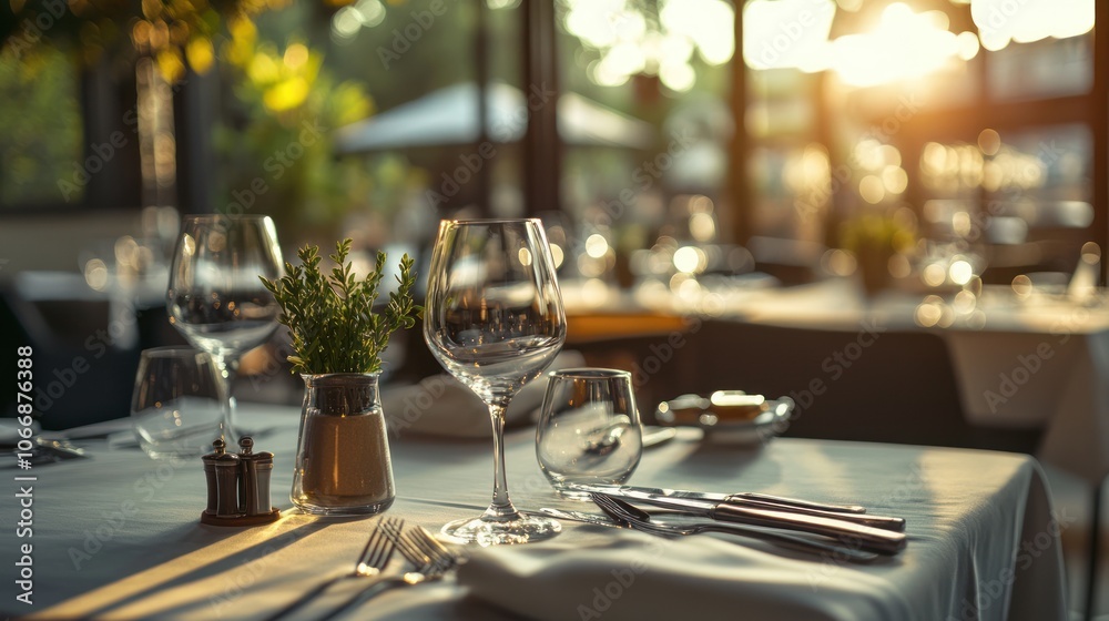 Table Setting at Restaurant with Sunlight Table Setting at Restaurant with Sunlight