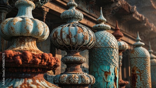 Rusty Metal Finials on Old Building Architectural Details photo