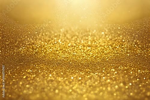 Golden glitter gradient from deep gold to bright yellow with fine sparkling particles, Ai Generated