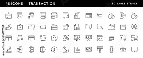 Payment icon collection. Transaction icon set Online payment, money, transaction, exchange, wallet, money bag and more. Editable stroke. Pixel Perfect. Grid base 32px.