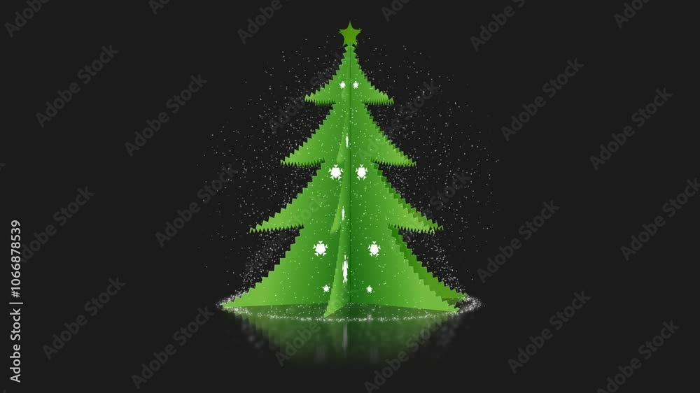 Rotating Christmas Tree Paper Cut style with Reflection and Snow Fall. Seamlessly Loop on Transparent Background Rotating Christmas Tree Paper Cut style with Reflection and Snow Fall. Seamlessly Loop on Transparent Background
