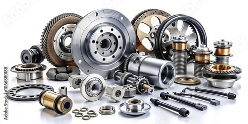 High-Quality Long Exposure Image of Isolated Automotive Spare Parts on a White Background for Auto Industry Applications and Marketing Purposes