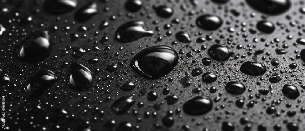 Close-up of water droplets on a dark surface Close-up of water droplets on a dark surface