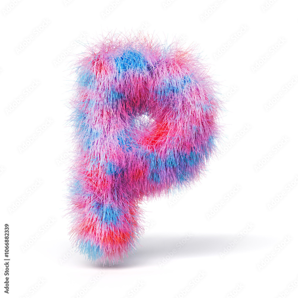 Blue pink fur font Letter P 3D Blue pink fur font Letter P 3D