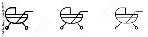 Baby carriage icon in stroke line.