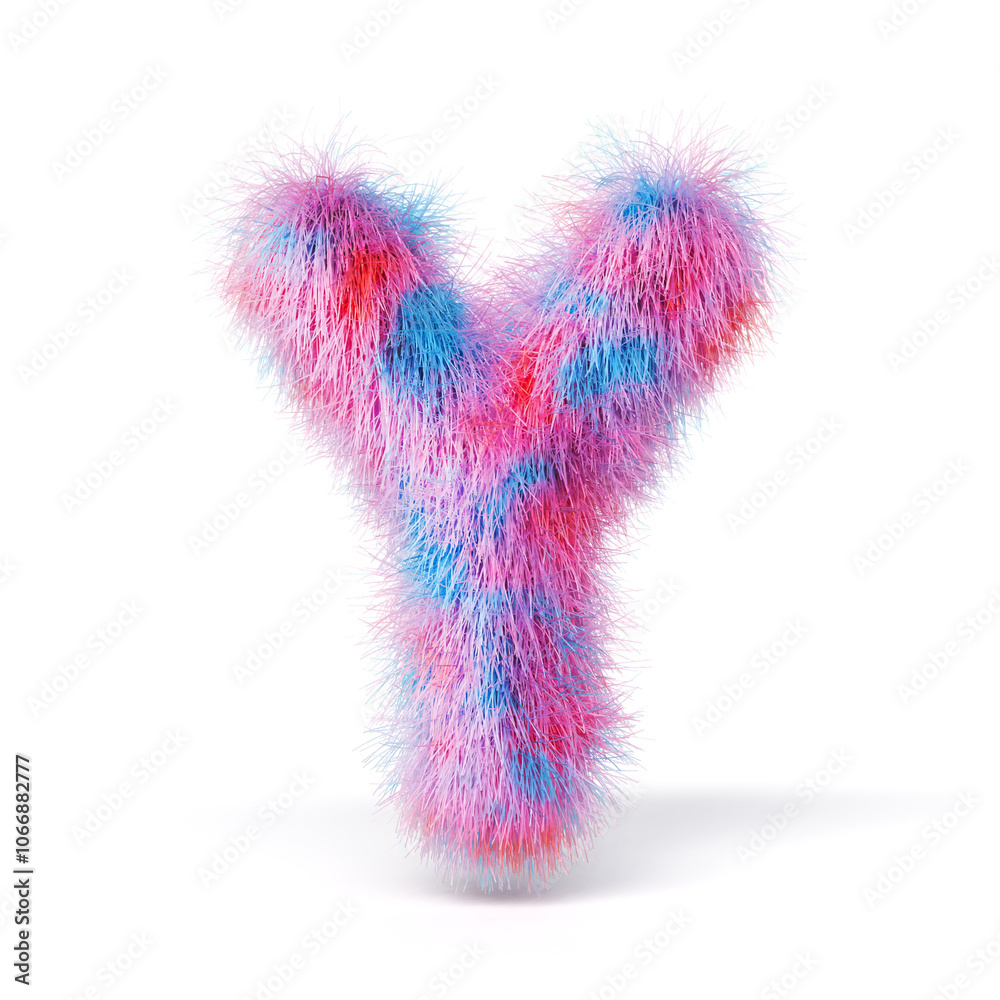 Blue pink fur font Letter Y 3D