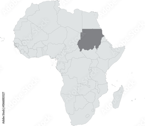 Detailed national location map of SUDAN within the great continent of Africa