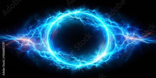 Mesmerizing Plasma Abstract: Electric Blue Glowing Ring with Light Magic Effect Isolated on Black Background for Stunning Low Light Photography