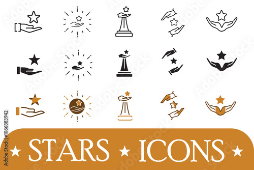 Hand holding star icon set. Vector illustration of core value, business, objective, mission, growth, success, symbol. People goal dream achievement success signs