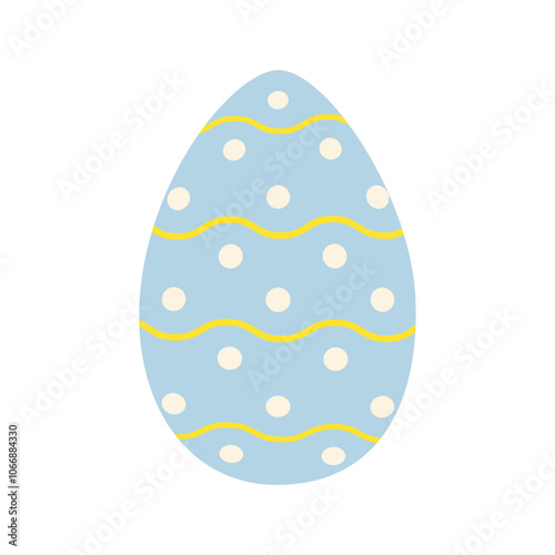 Easter egg in trendy in trendy sky blue decorated dots and wavy lines. Ester greeting design element