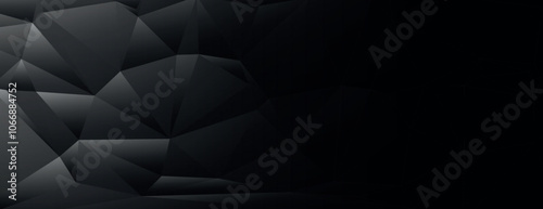 A geometric black background, with a 3D polygon texture. The background is dark and sleek, creating a modern black background style. Modern abstract geometric minimal background vector