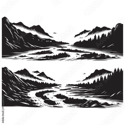 River silhouette vector illustration