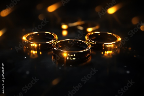 Elegant golden letters "Black Friday" glowing on a dark background for sale banners.