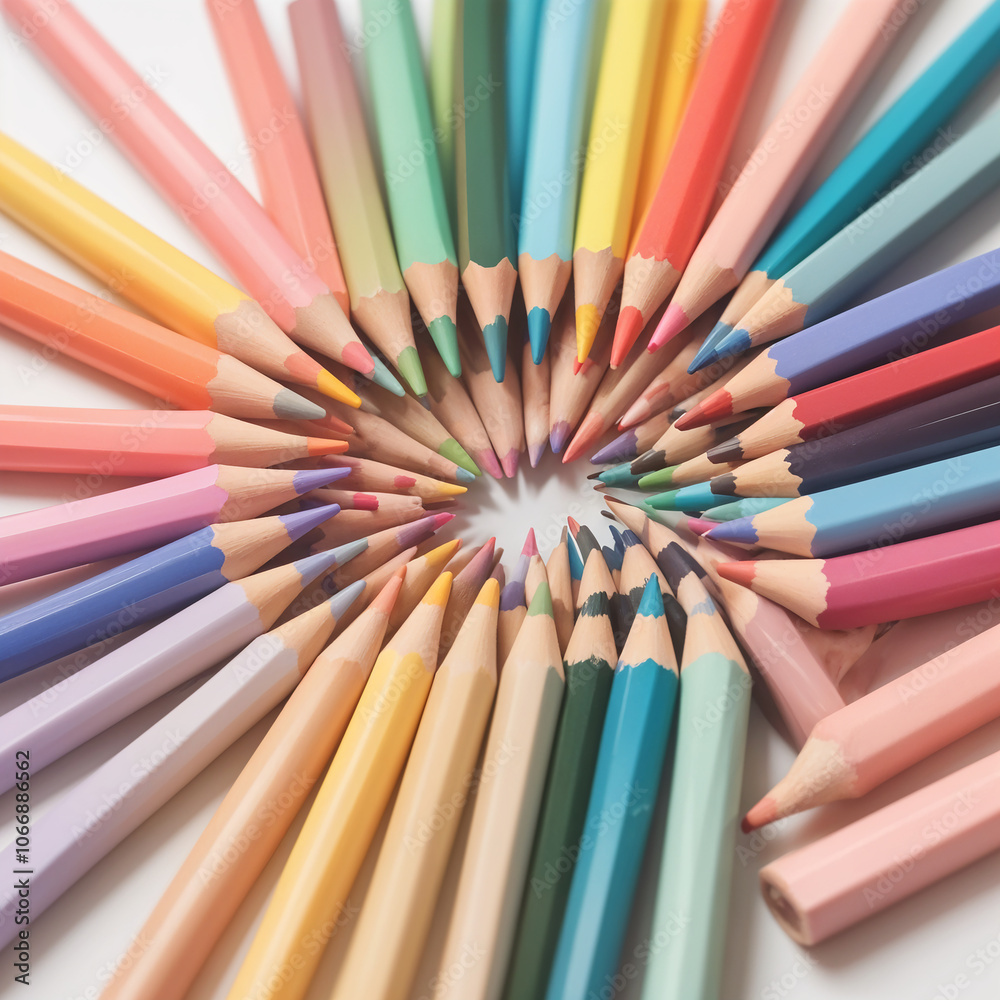 A set of colored pencils on a white background A set of colored pencils on a white background