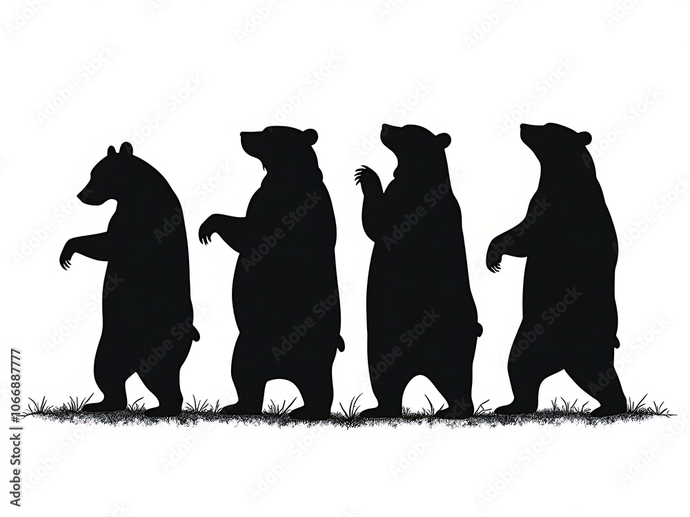 Silhouette of bears standing on hind legs. Silhouette of bears standing on hind legs.