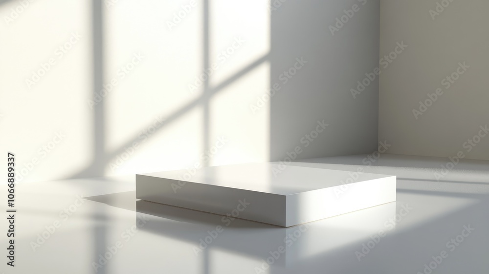 A glossy white square on a smooth surface, with gentle light and shadow interplay creating a minimalist, contemporary look. A glossy white square on a smooth surface, with gentle light and shadow interplay creating a minimalist, contemporary look.