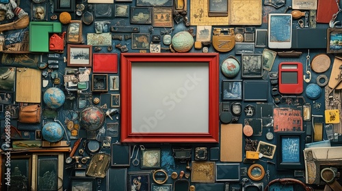 Wallpaper Mural A refrigerator covered with magnets from around the world, featuring a perfectly blank picture frame in the center, waiting to be filled. Torontodigital.ca