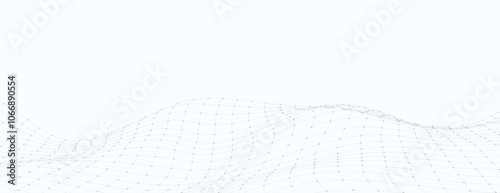 Minimalist white background with a grid pattern. The background features a wavy texture. The white background is simple and clean. Abstract digital wave grid, gradient background vector