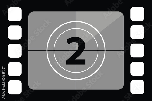 set of countdown footage of the number two classic movie. Old fashioned film counter.