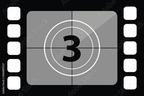 set of countdown footage of the number three classic movie. Old fashioned film counter.