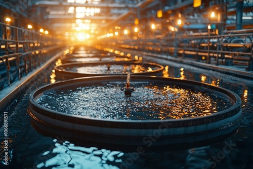 Industrial Water Treatment Facility with Circular Tanks and Water Spouts photo