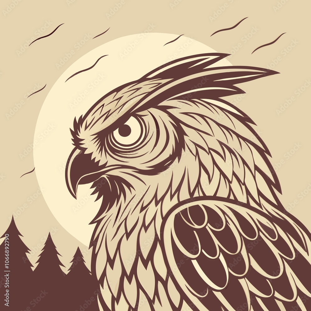 Obraz premium Majestic Owl Portrait with Intense Gaze Against Mystical Night Sky