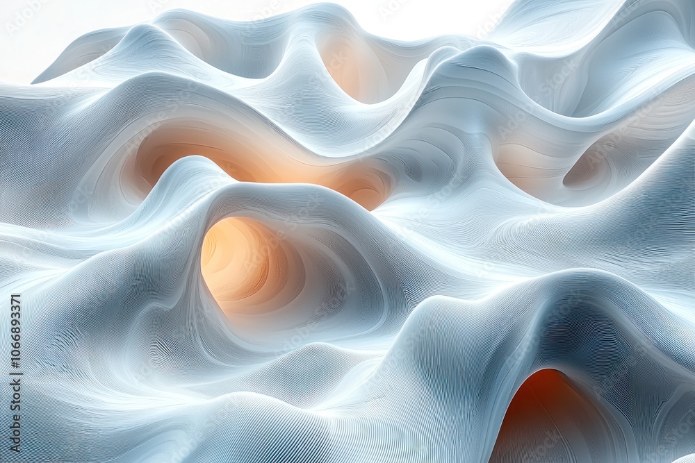 Obraz premium Abstract 3D Render of a White, Textured, Wavy Landscape with an Orange Glow