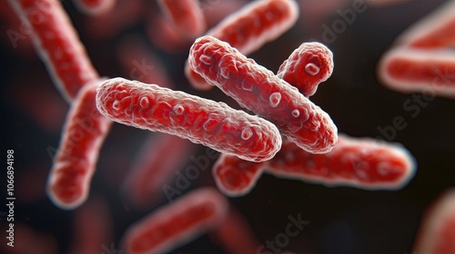 Close-up of a red bacteria.