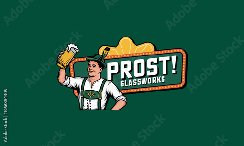 Bavarian beer logo with festive character and cheers