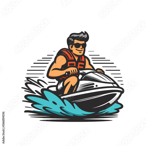 Cartoon Jet ski. Water sports isolated vector illustration