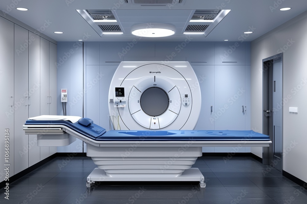 Modern CT scan room equipped with advanced technology and clean design Modern CT scan room equipped with advanced technology and clean design