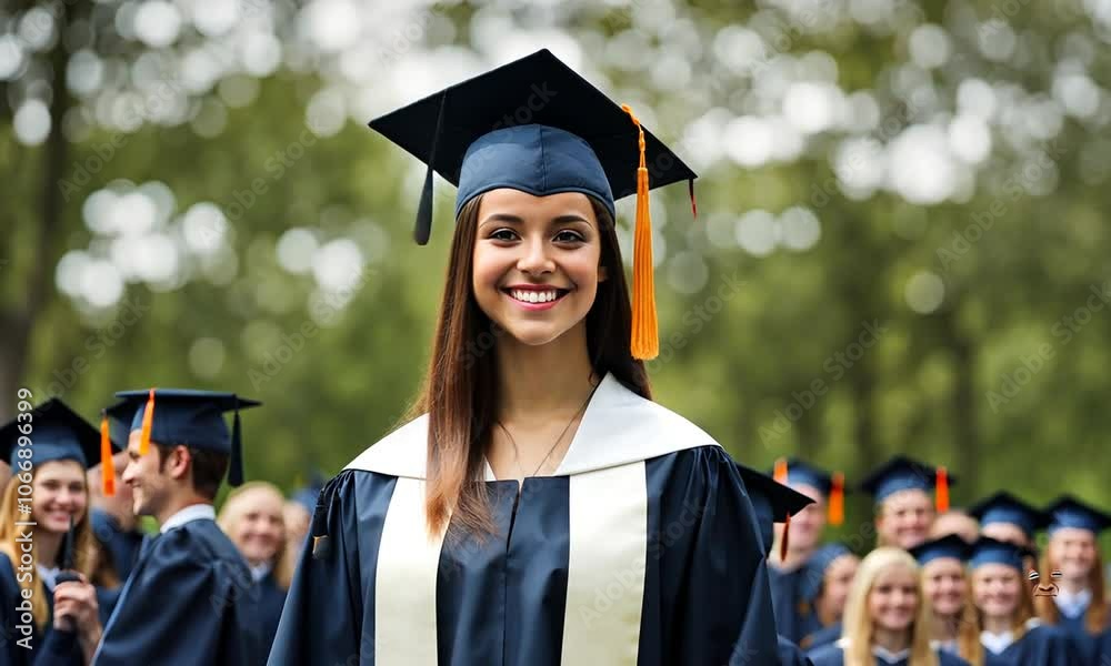 happy girl at graduation in college for future success or learning achievement. woman and university graduate with education milestone
