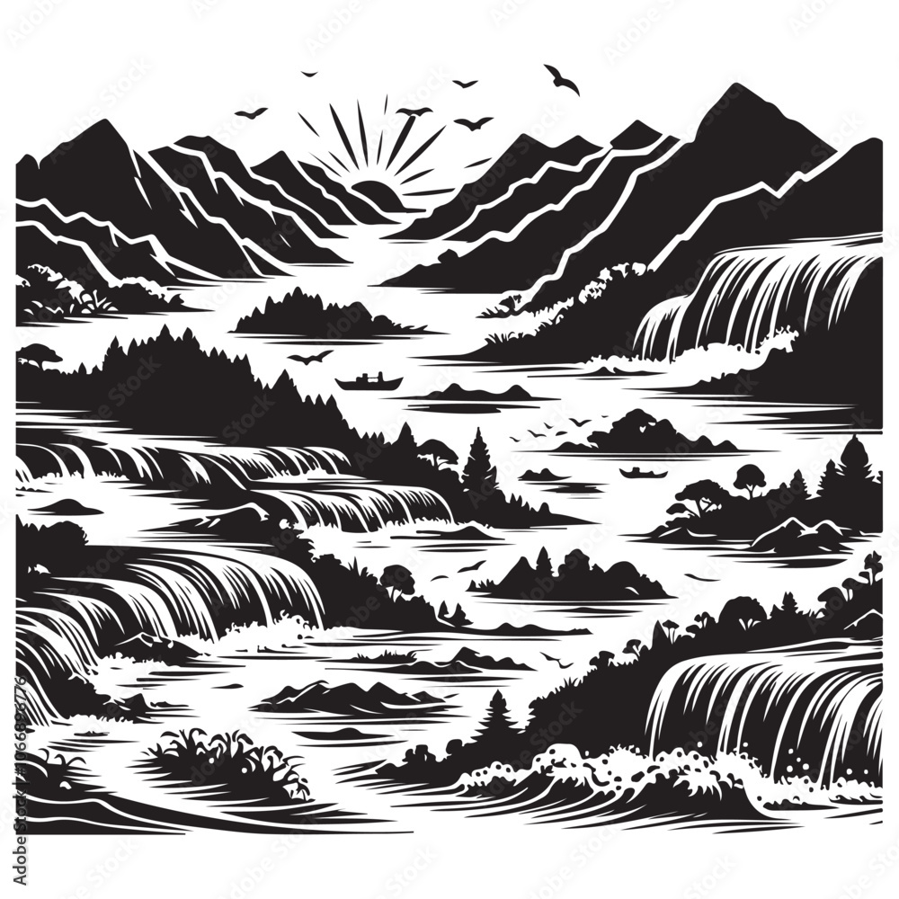 Fototapeta premium River silhouette vector illustration